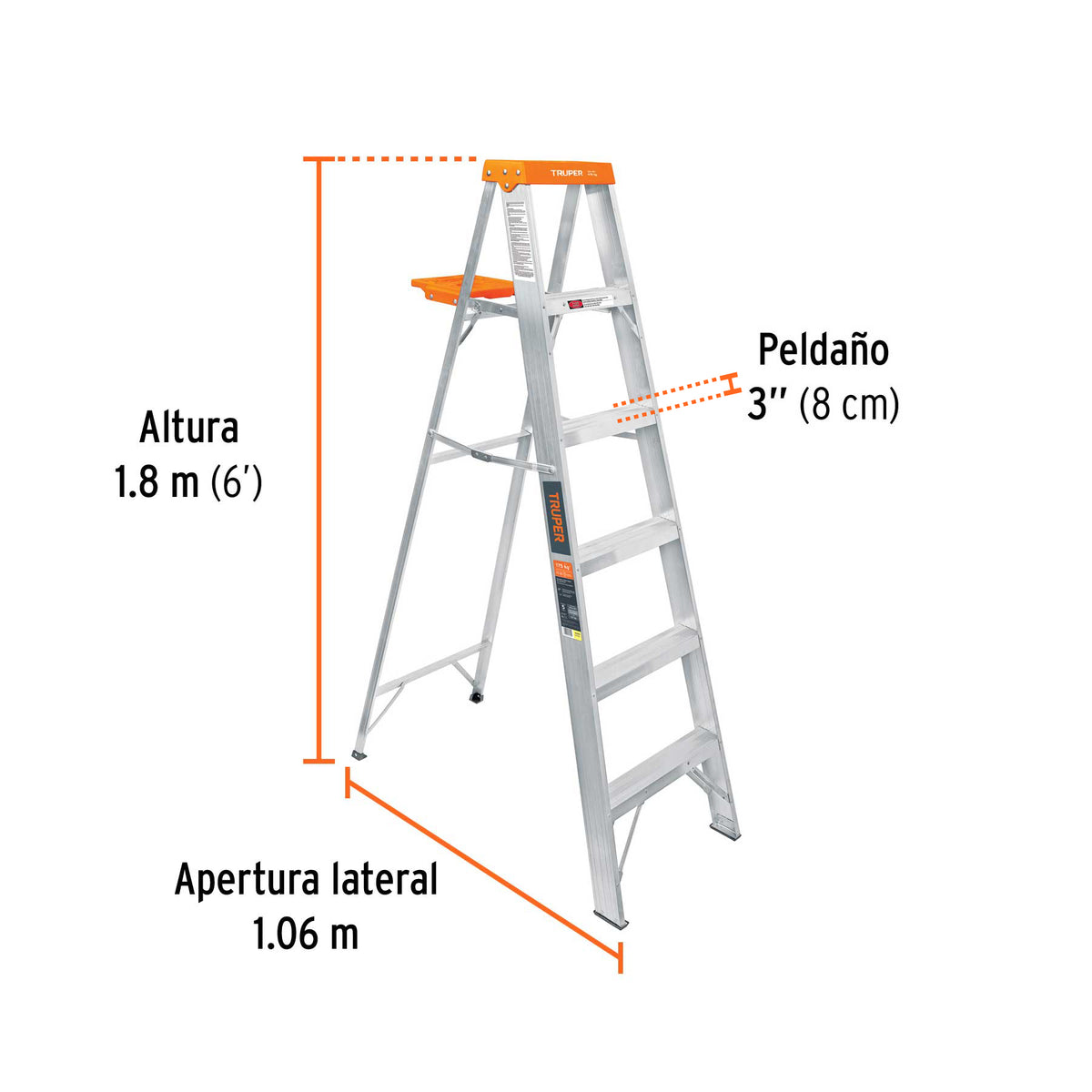 Escalera de tijera tipo ll 5 peldaños y bandeja, TRUPER, Truper, SKU 10335 — vista 4