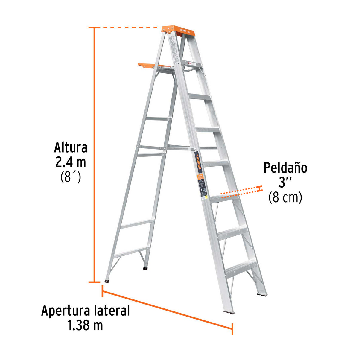 Escalera de tijera tipo II 7 peldaños y bandeja, TRUPER, Truper, SKU 10337 — vista 4