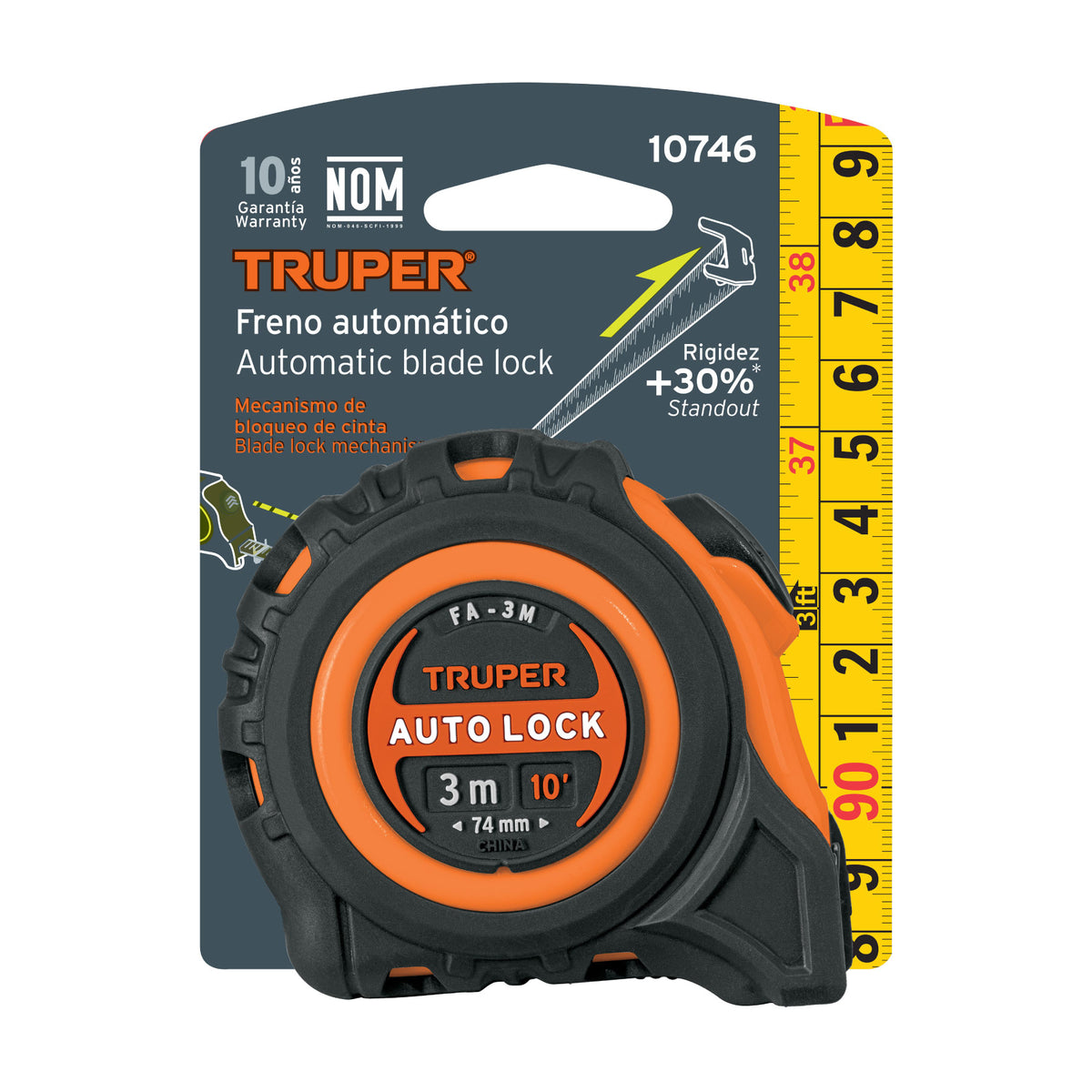Flexómetro Auto-Lock contra impactos 3 m cinta 16 mm, TRUPER — foto oficial 2