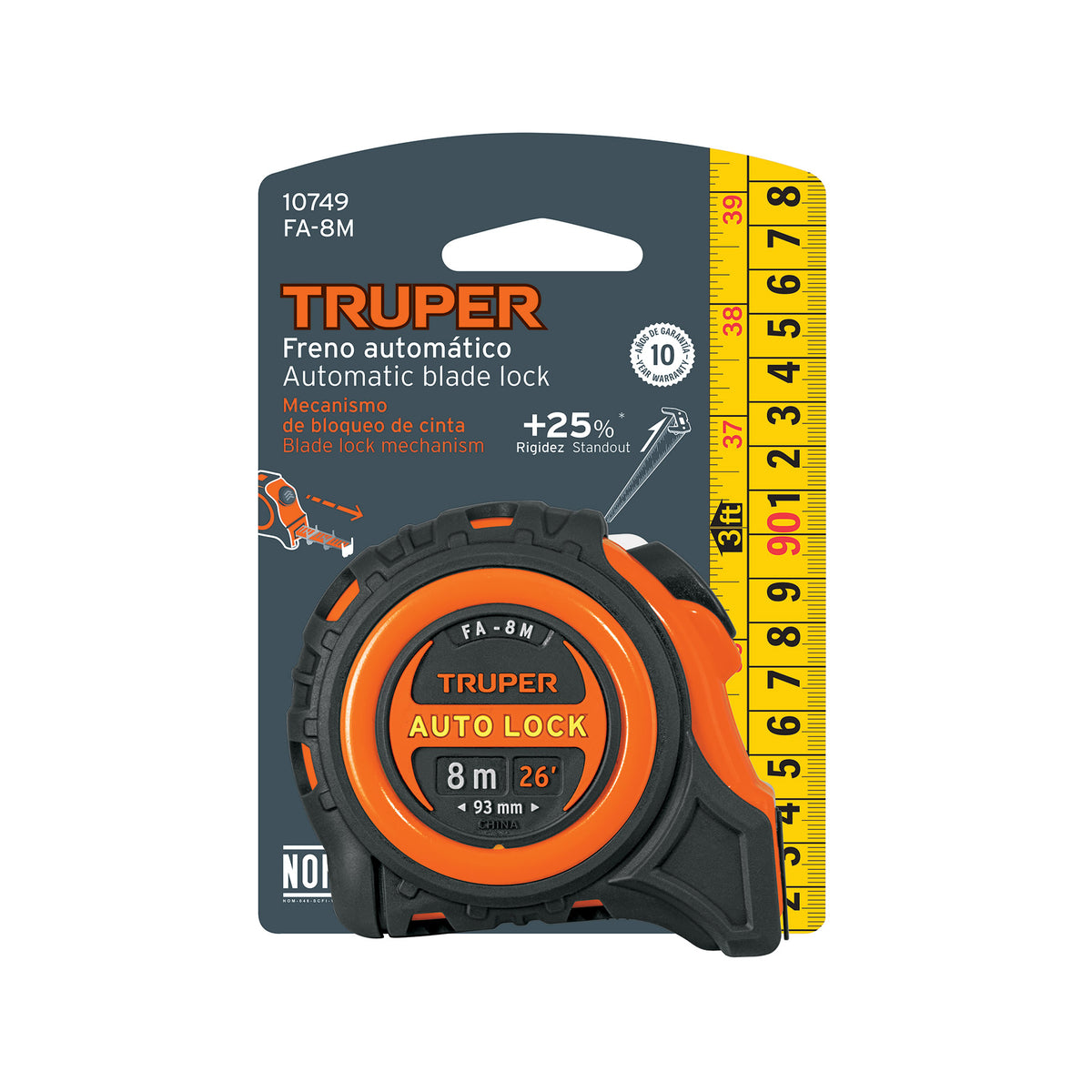 Flexómetro Auto-Lock contra impactos 8 m cinta 25 mm, TRUPER — foto oficial 2
