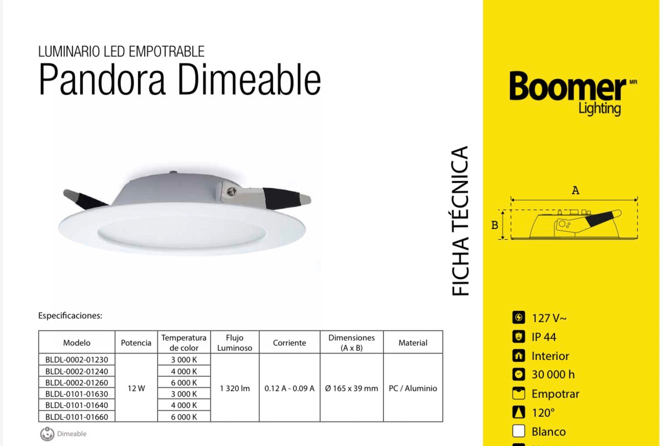 EMPOTRABLE LED PRO EUROPA DIMEABLE 12W 127V 30K BLDL-0002-01230 ATENUABLE LUZ CÁLIDA