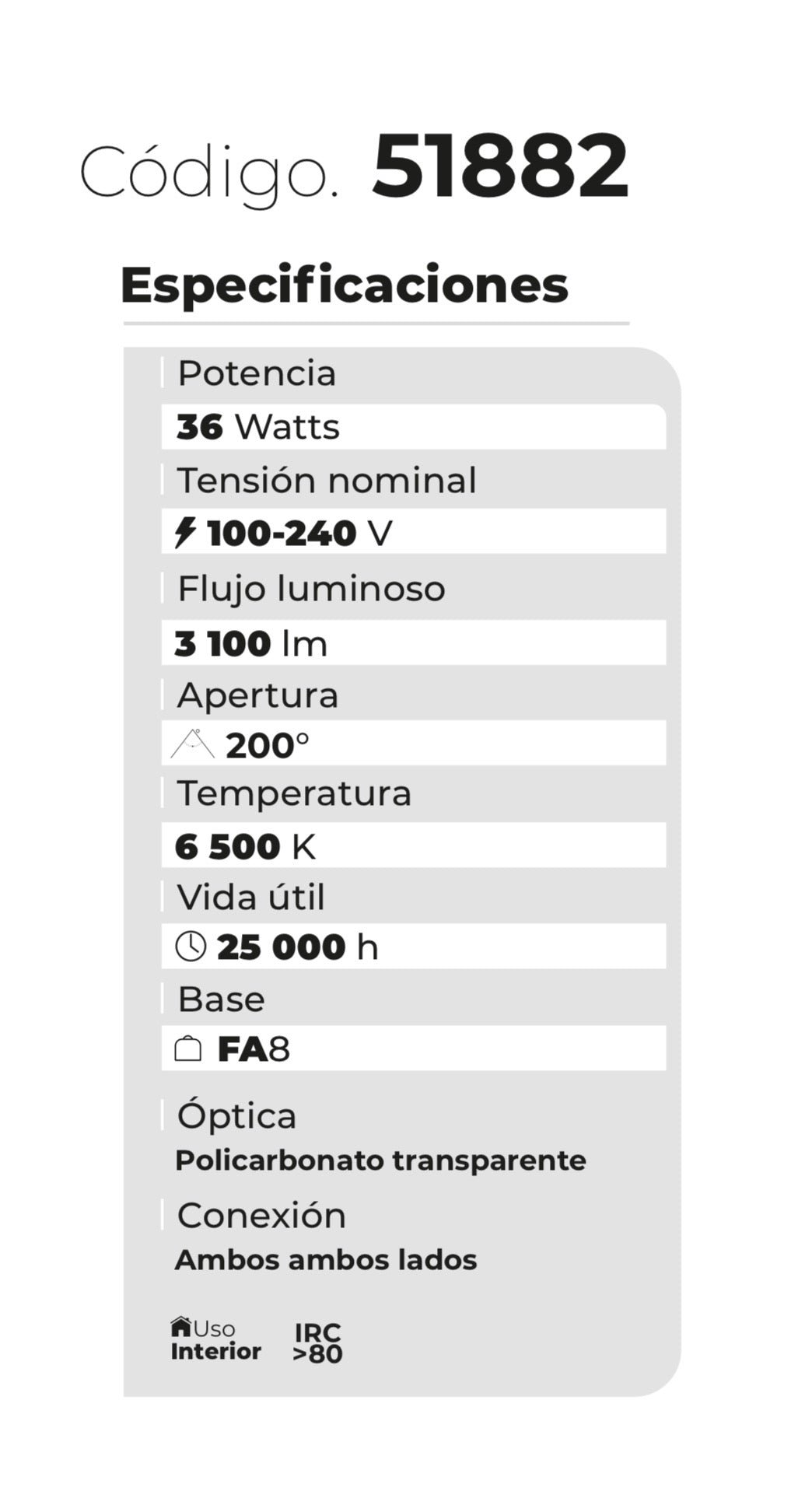 TUBO LED ACRILICO TRANSPARENTE RESPALDO ALUMINIO T8 FA8 36W 3,100LM 65K LUZ FRÍA PHILCO 51882