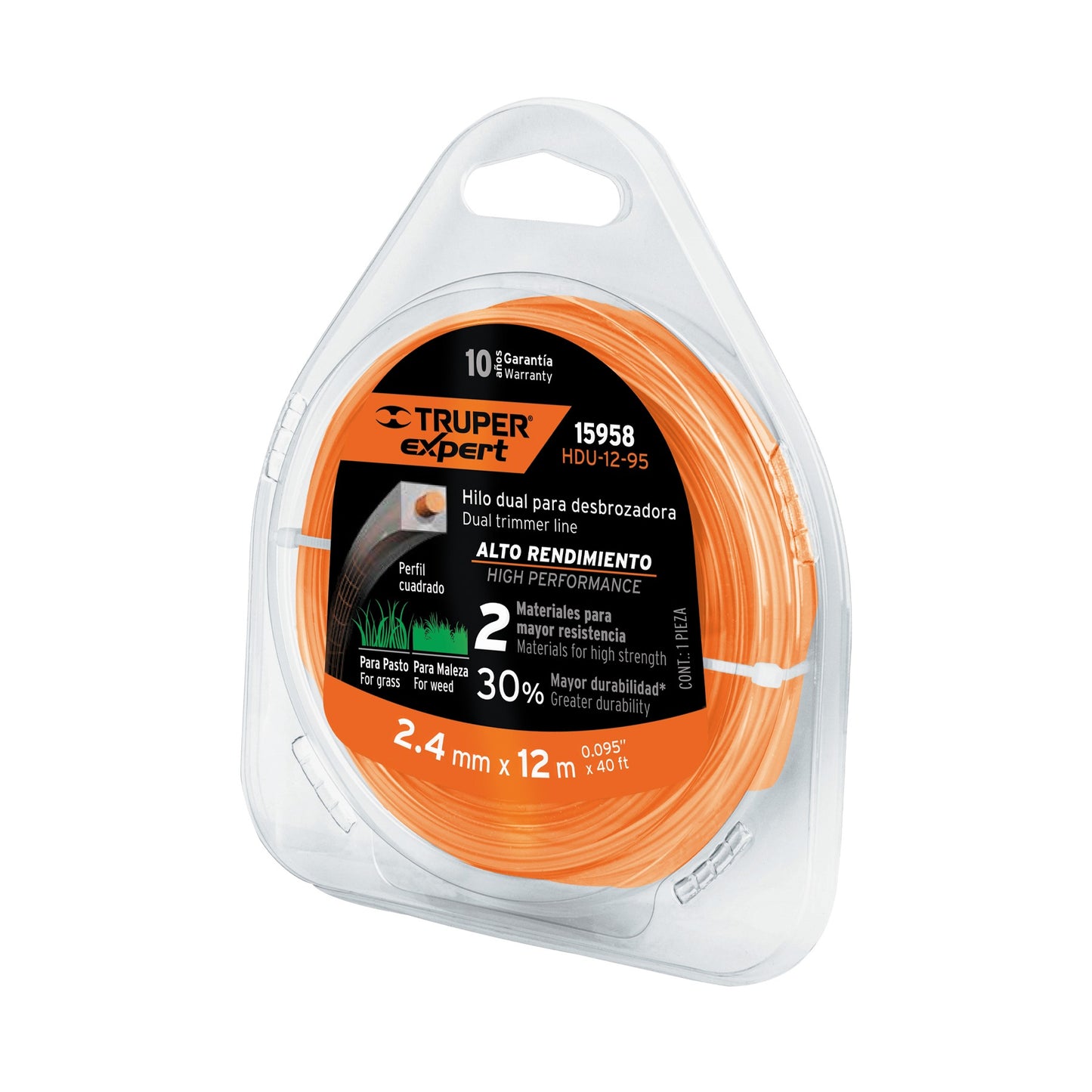 HILO CUADRADO DUAL DESBROZADORA 2.4MM X 12M TRUPER 15958 HDU-12-95