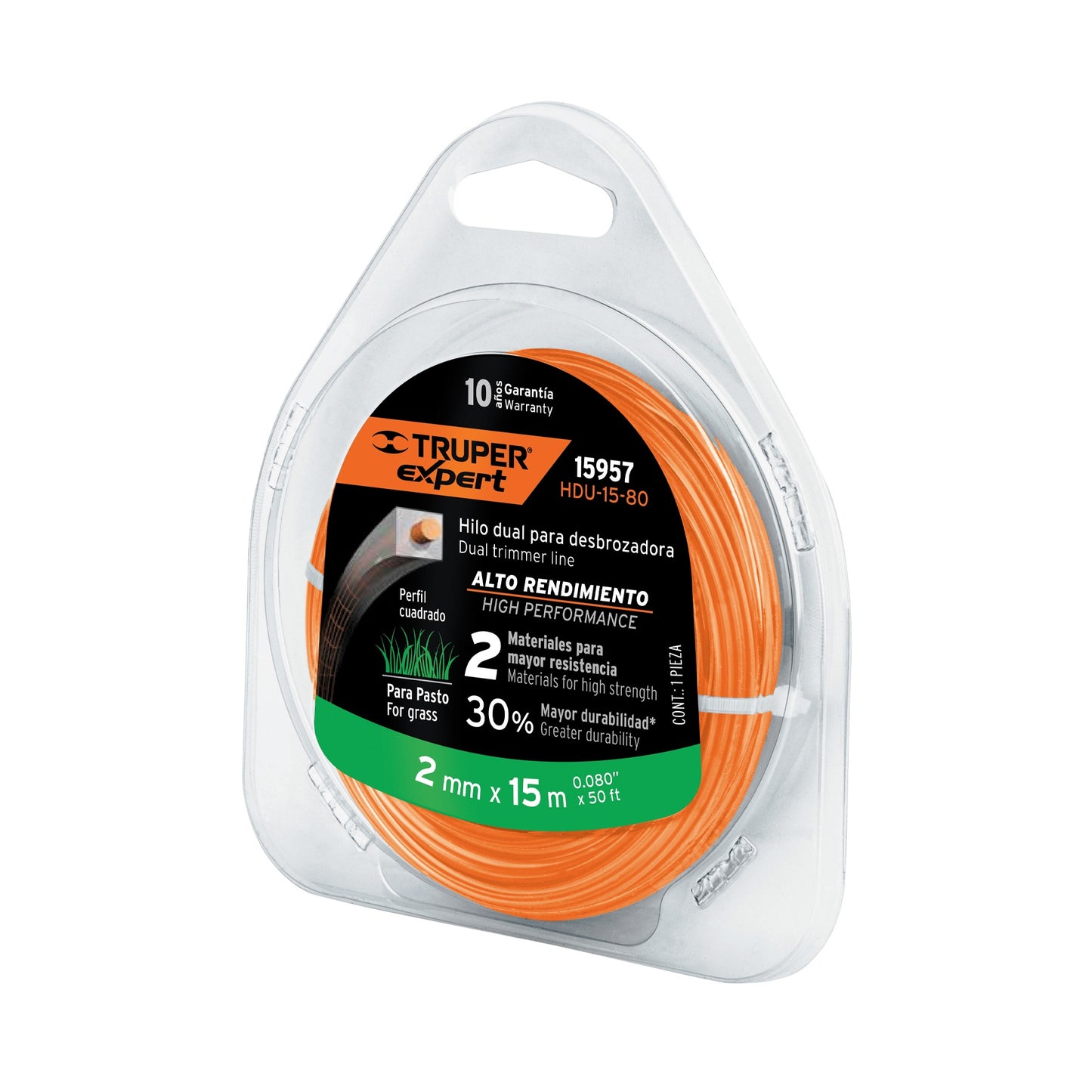 HILO CUADRADO DUAL DESBROZADORA 2MM X 15M TRUPER 15957 HDU-15-80