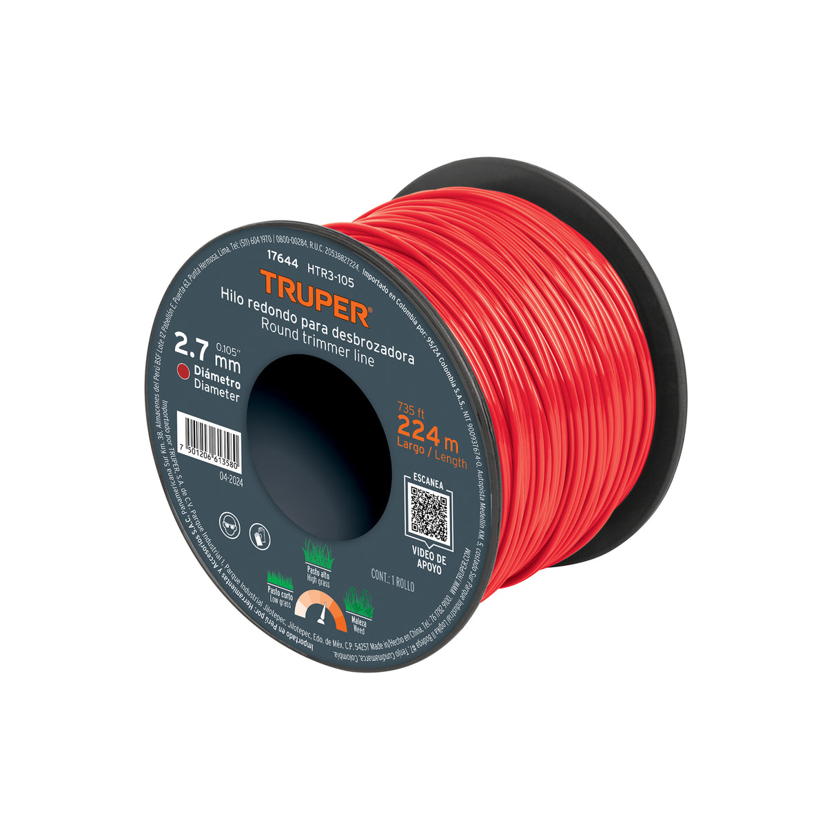 Hilo redondo para desbrozadora 2.7mm x 224mcarreteTRUPER — foto oficial 1