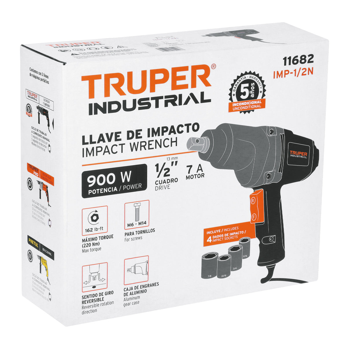 Llave de impacto 1/2' 900W, 320 lb/ft, TRUPER INDUSTRIAL — foto oficial 2
