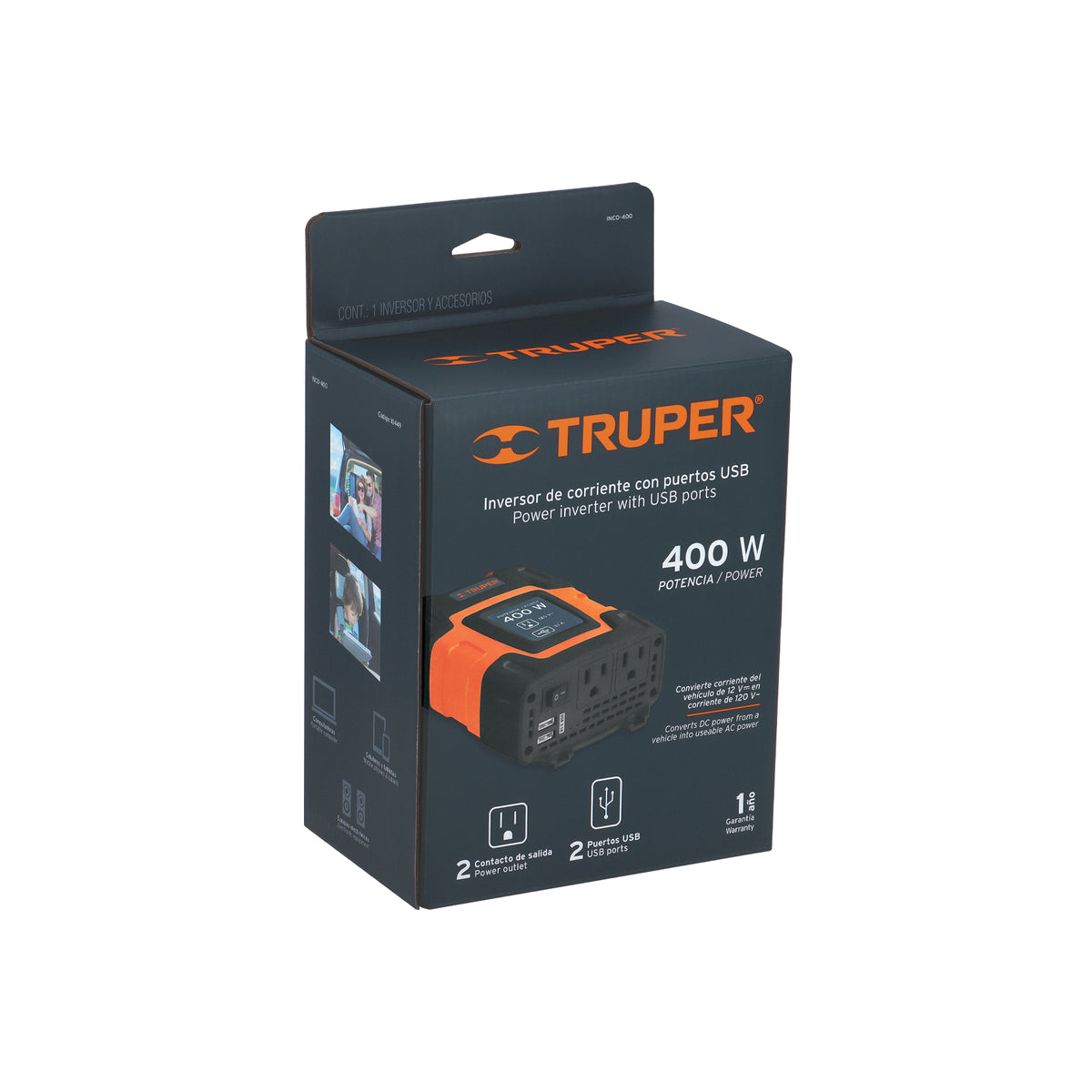 Inversor de corriente de 400 W con puertos USB, TRUPER — foto oficial 2
