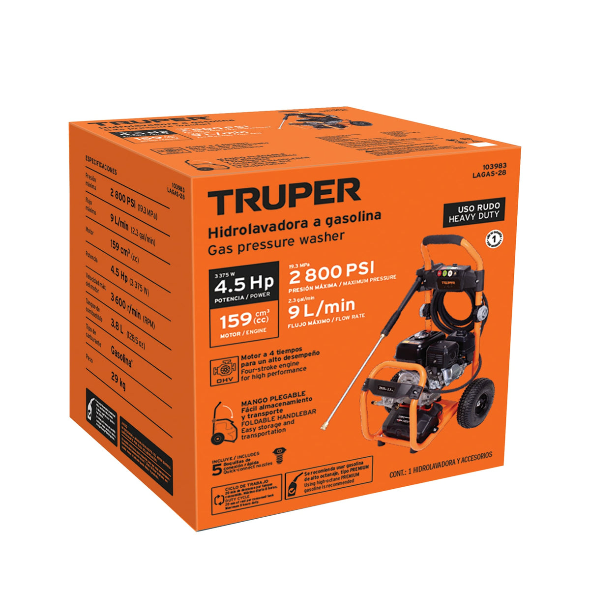 Hidrolavadora con motor a gasolina, 2,800 PSI, TRUPER — foto oficial 2
