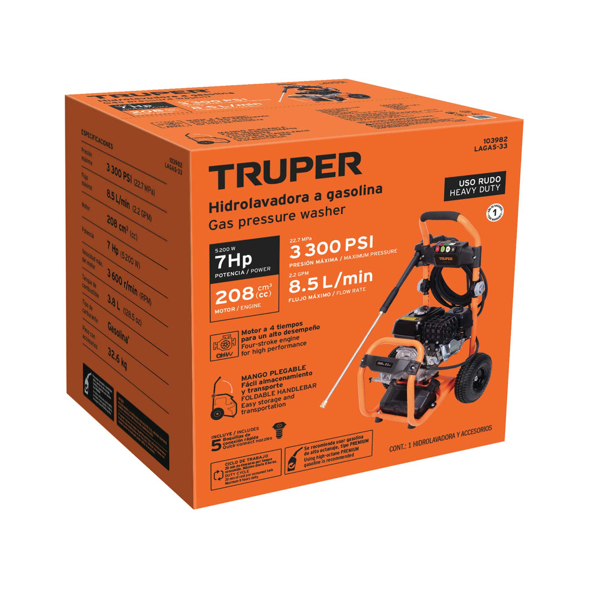 Hidrolavadora con motor a gasolina, 3,300 PSI, TRUPER — foto oficial 2