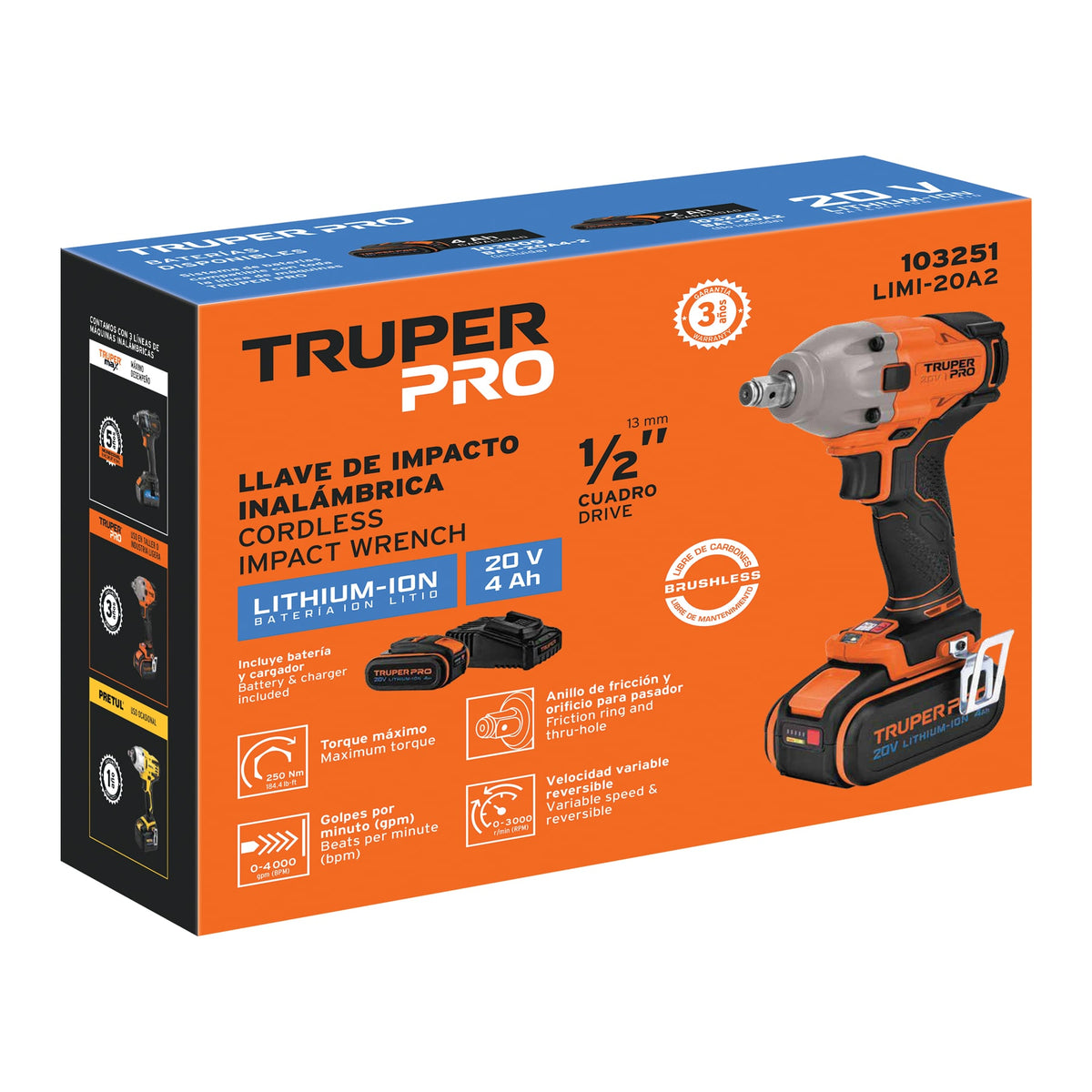 Llave de impacto 1/2', 20V, 184 lb/ft, 1 batería 4Ah, PRO — foto oficial 2