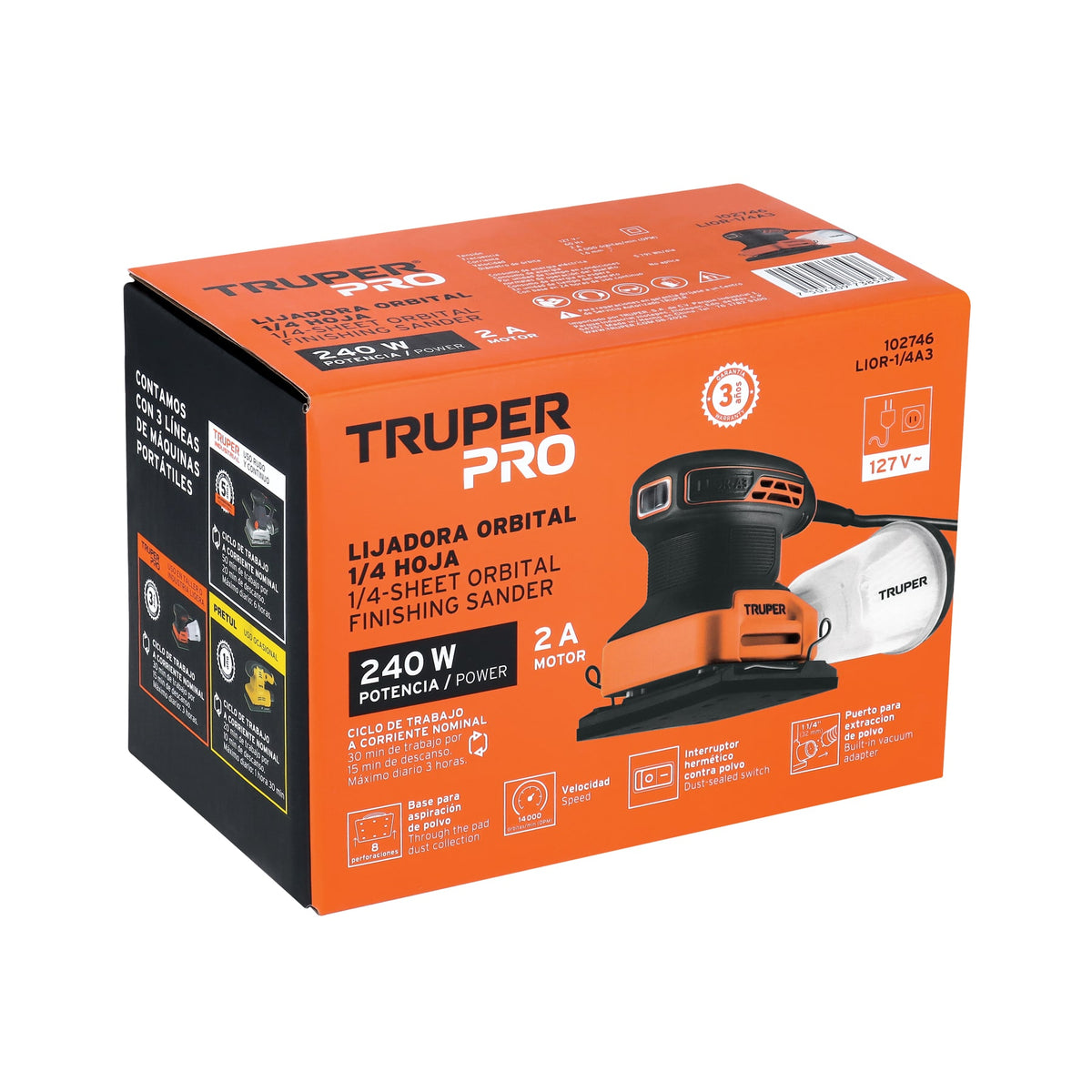 Lijadora orbital 1/4 hoja, 240W, TRUPER PRO — foto oficial 2