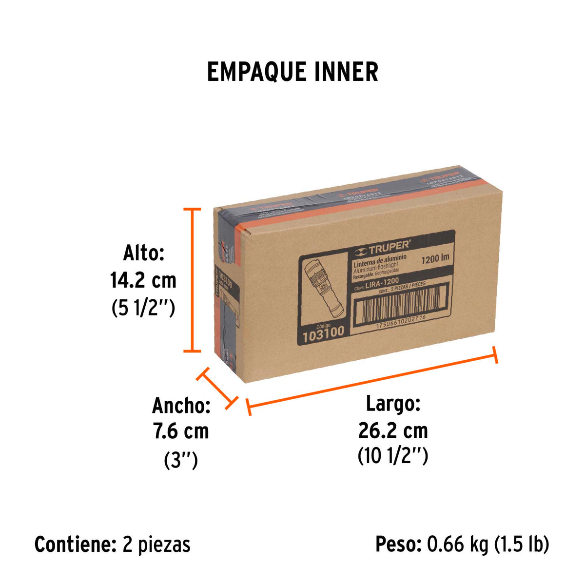 Linterna LED recargable, de aluminio, 1,200 lm, TRUPER, Truper, SKU 103100 — vista 6