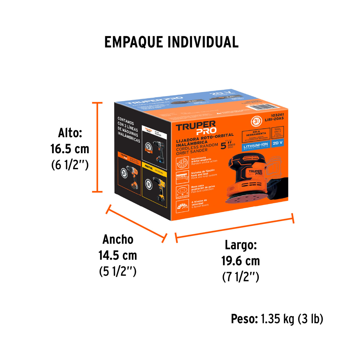 Lijadora roto-orbital 5', 20V, sin accesorios, TRUPER PRO, Truper, SKU 103261 — vista 5