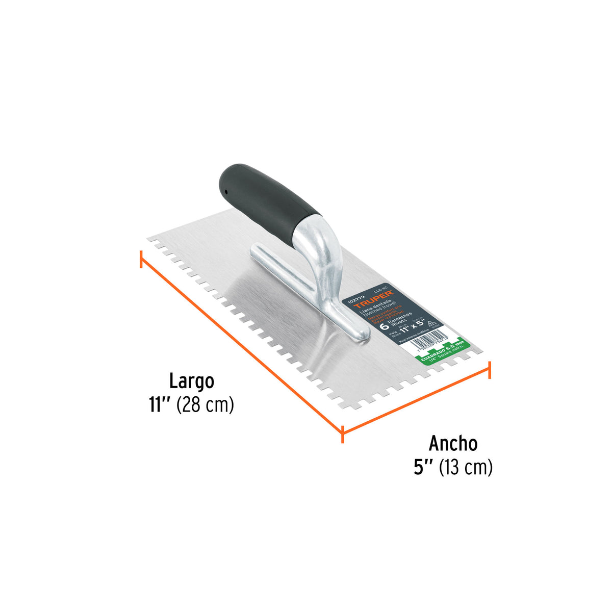 Llana 11' dentado cuadrado 1/4', 6 remaches, mango Comfort, Truper, SKU 102779 — vista 4