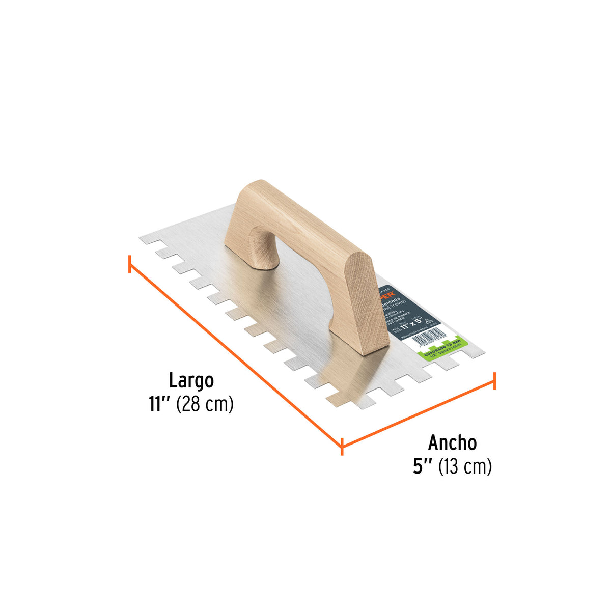 Llana 11' dentado cuadrado 1/2', tipo español, mango madera, Truper, SKU 102750 — vista 4