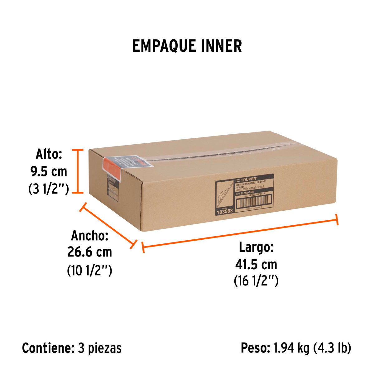 Llana de magnesio 16' borde redondo, mango Comfort Grip, Truper, SKU 103583 — vista 6