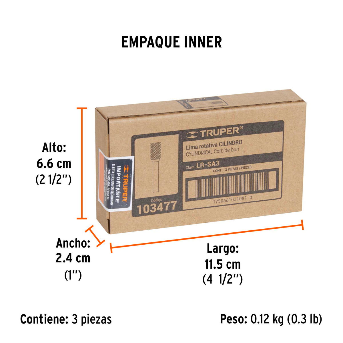 Lima rotativa punta cilindro, 6 mm, TRUPER, Truper, SKU 103477 — vista 6