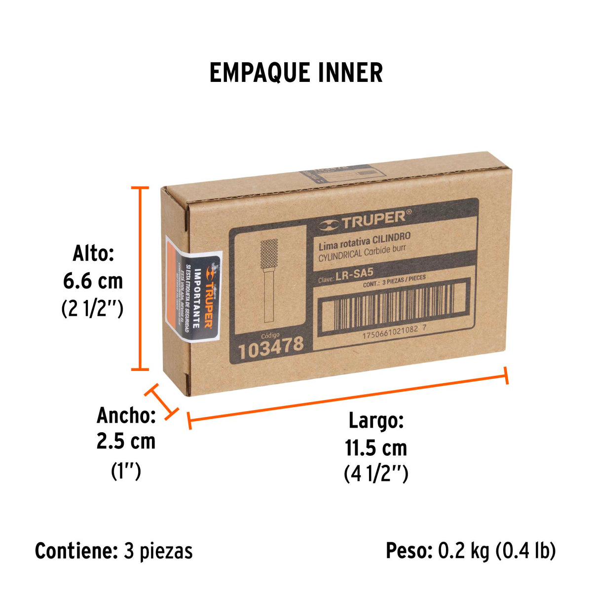 Lima rotativa punta cilindro, 13 mm, TRUPER, Truper, SKU 103478 — vista 6