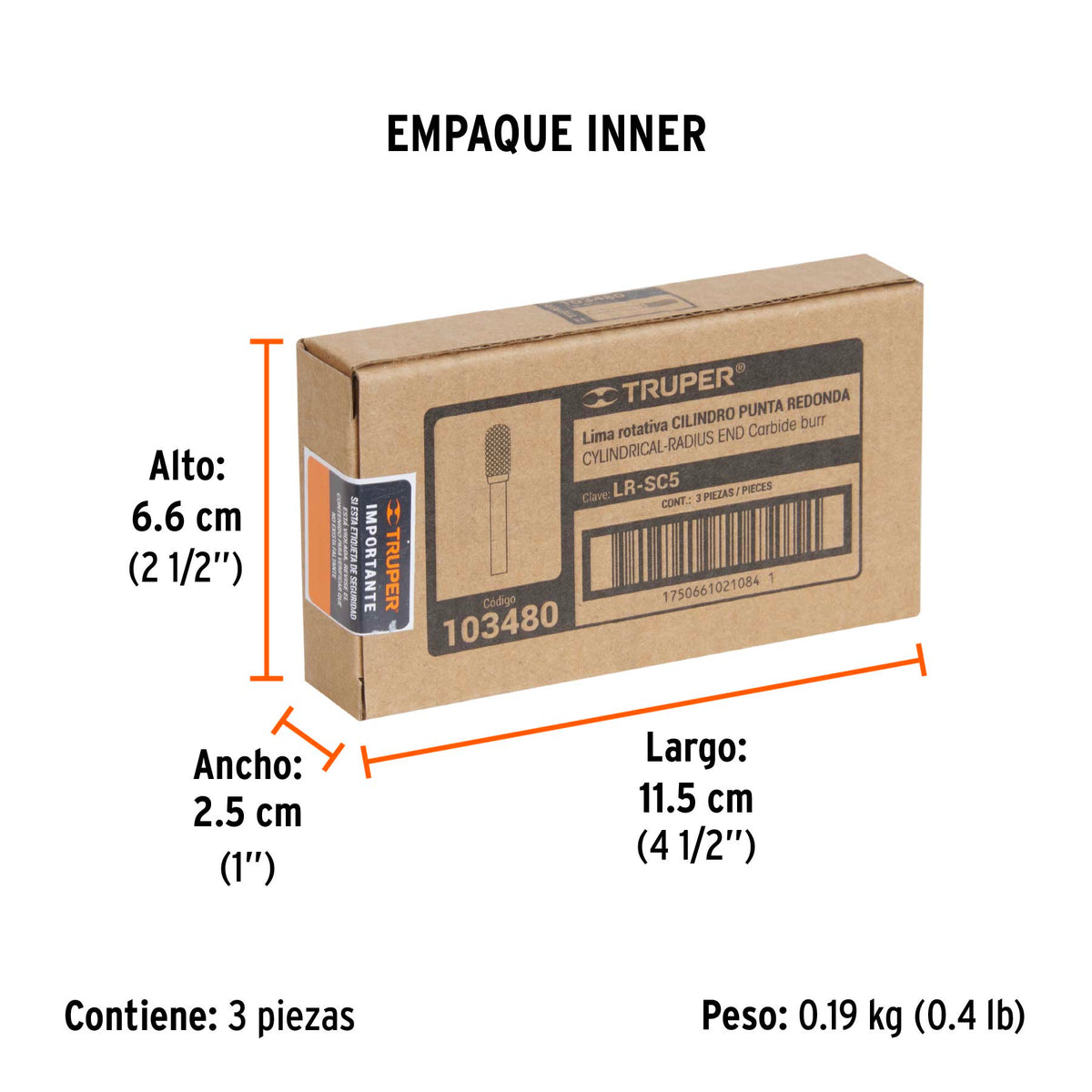 Lima rotativa punta cilindro redonda, 13 mm, TRUPER, Truper, SKU 103480 — vista 6