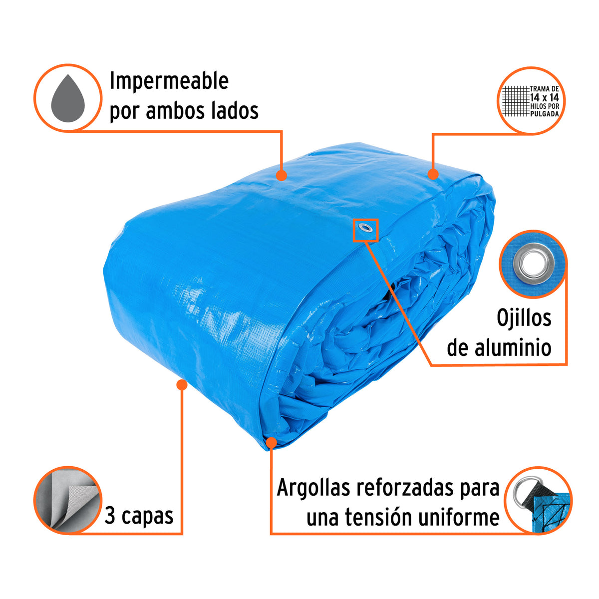 Lona de polietileno reforzada 9x14 m, azul, 180g/m2, TRUPER, Truper, SKU 102577 — vista 3