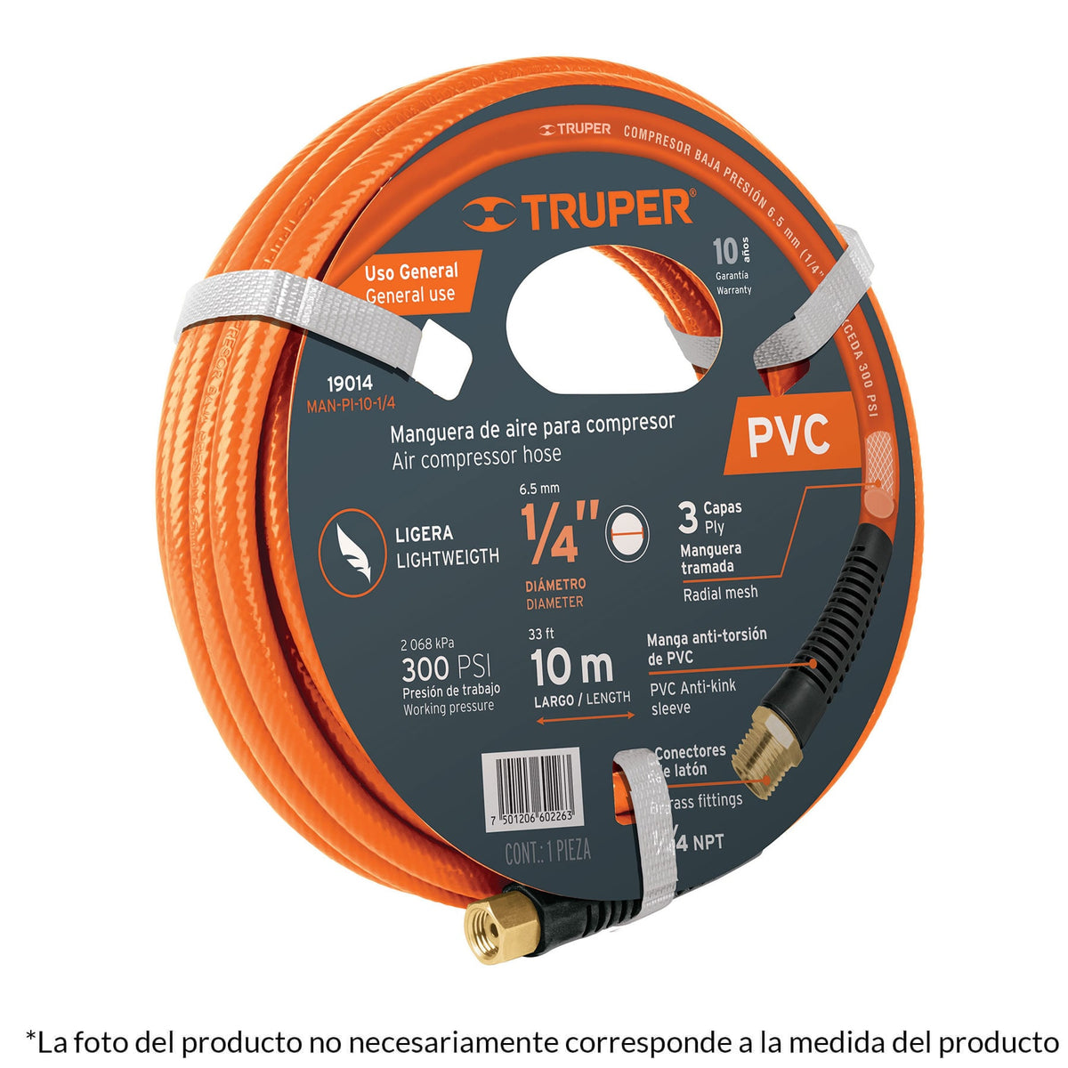 Manguera para compresor, de PVC, 15m x 3/8', TRUPER — foto oficial 1
