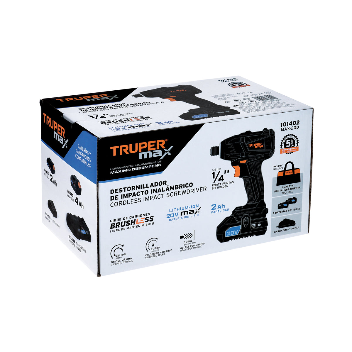Destornillador de impacto, 20V, 2 baterías 2Ah, MAX — foto oficial 2