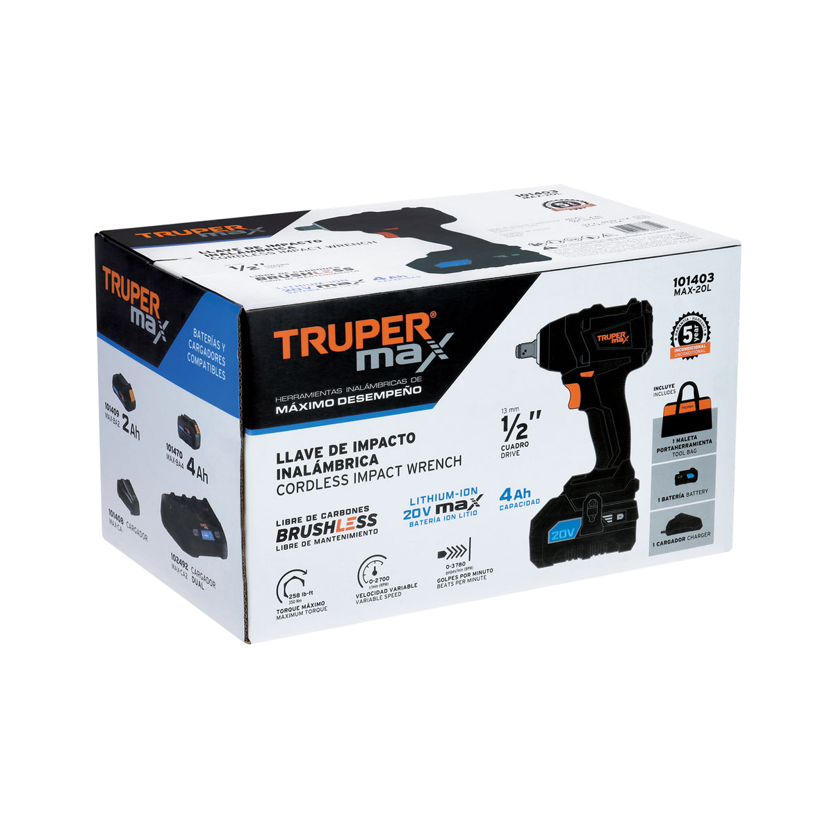 Llave de impacto 1/2', 20V, 155 lb/ft, 1 batería 4Ah, MAX — foto oficial 2
