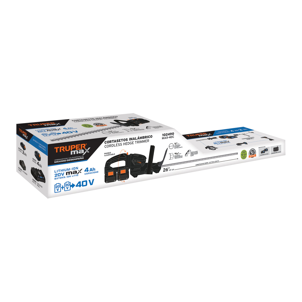 Cortasetos inalámbrico 40V, 2 baterías 4Ah, 1 carg.dual, MAX — foto oficial 2