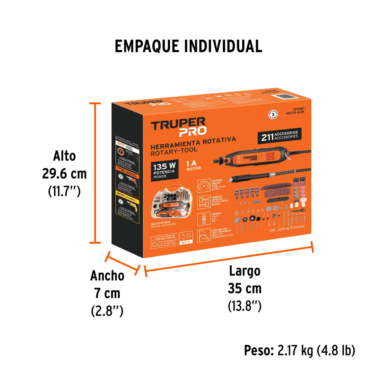 Herramienta rotativa 135W con 211 accesorios, TRUPER PRO, Truper, SKU 103581 — vista 5