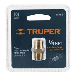NIPLE LATÓN MACHO A MACHO 1/4" NPT TRUPER 19024 NIPLE