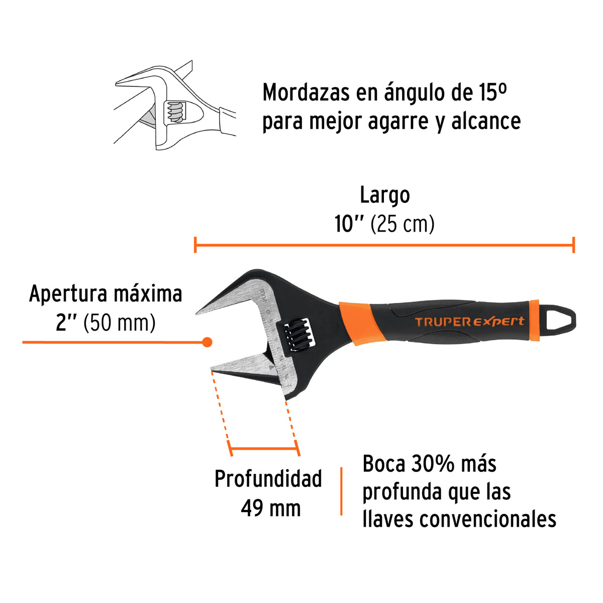 Llave ajustable (perico) 10' boca ancha Comfort Grip, EXPERT, Expert, SKU 101035 — vista 4