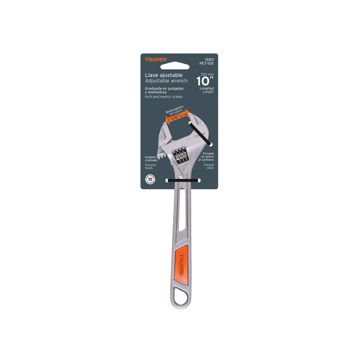 Llave ajustable (perico) 10' cromada TRUPER — foto oficial 2
