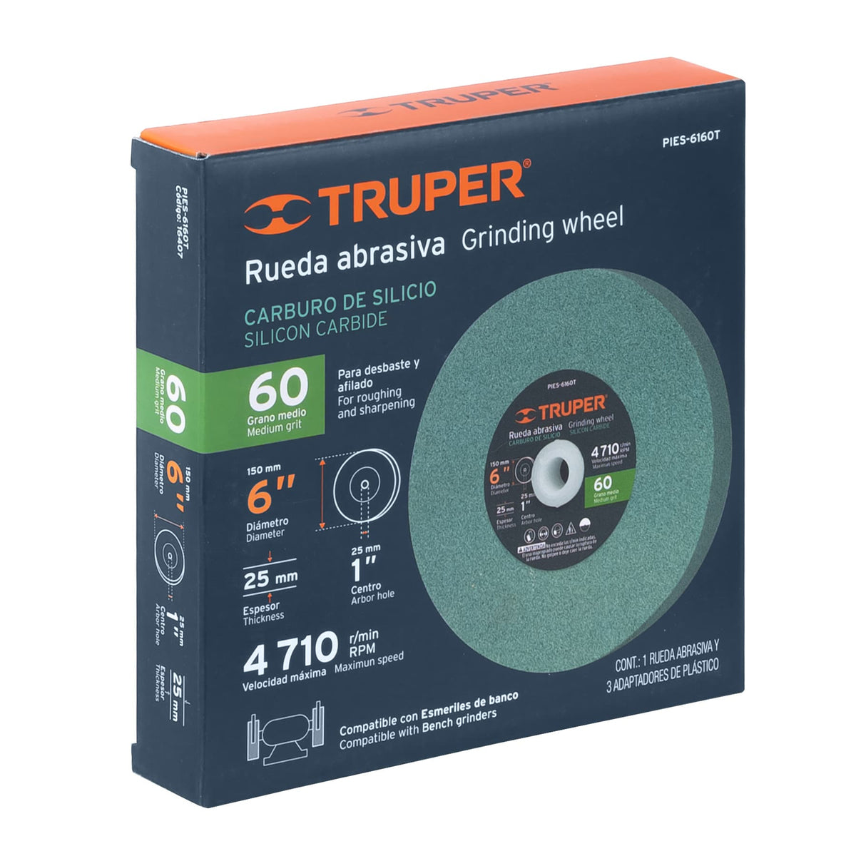 Rueda abrasiva p/esmeril 6'x25mm carburo silicio grano 60 — foto oficial 2