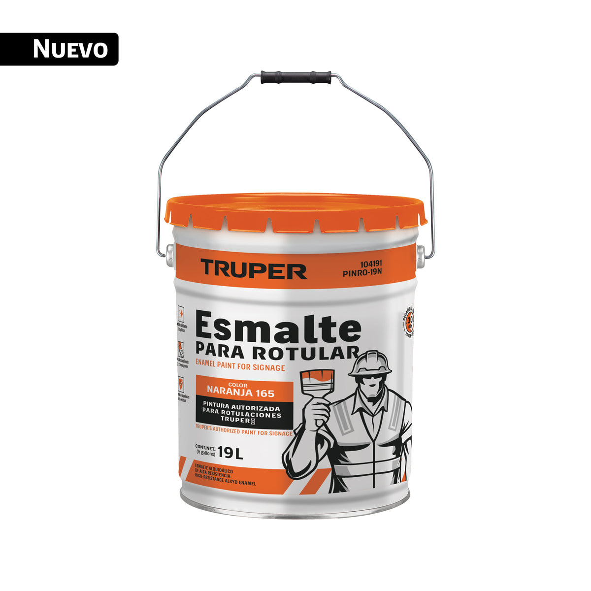 Pintura esmalte para rotular, naranja, cubeta 19 L, TRUPER — foto oficial 1