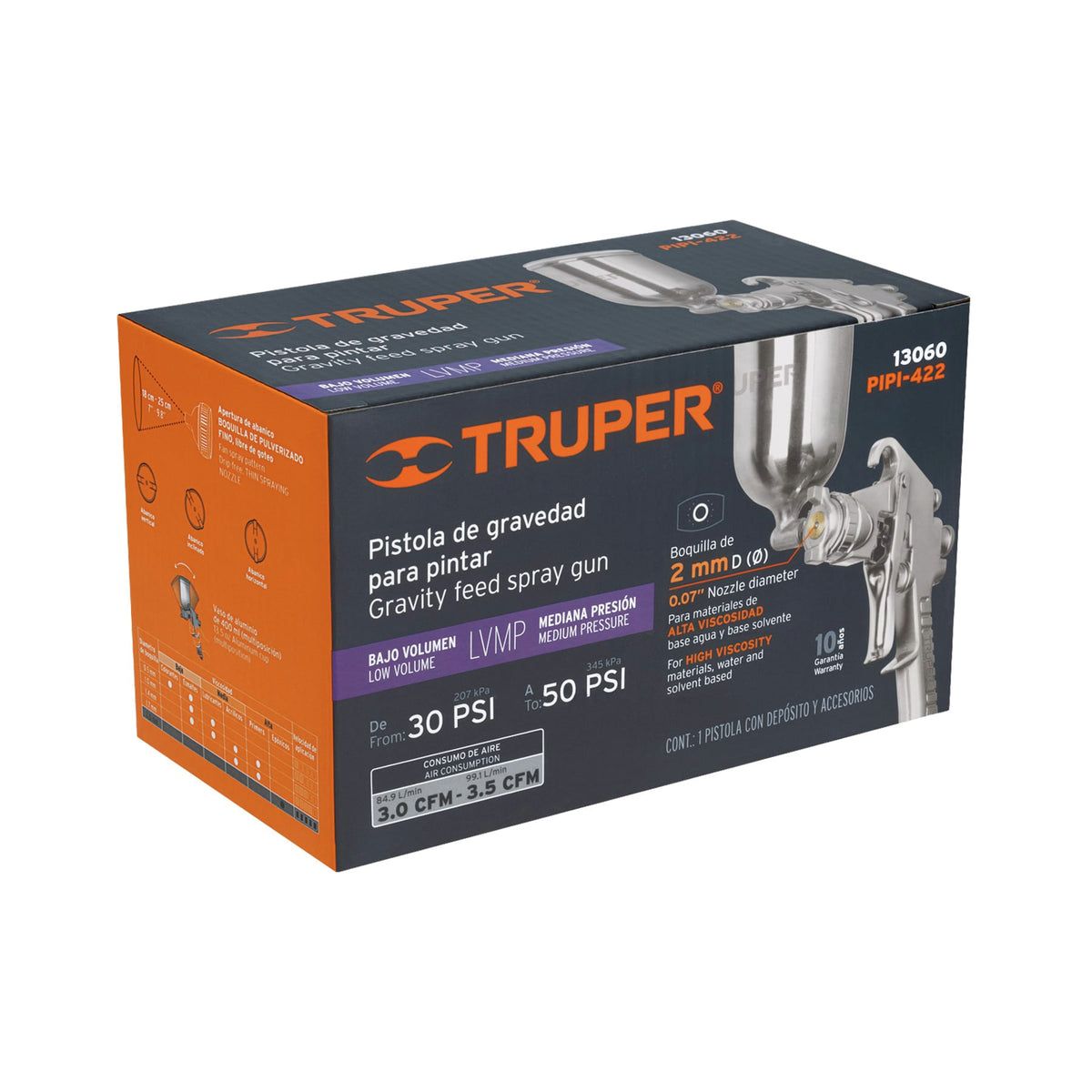 Pistola para pintar LVMP vaso aluminio 2 mm TRUPER — foto oficial 2