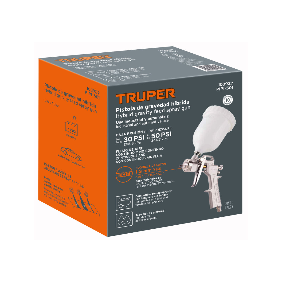 Pistola p/pintar Híbrida vaso plástico,1.3mm, TRUPER — foto oficial 2