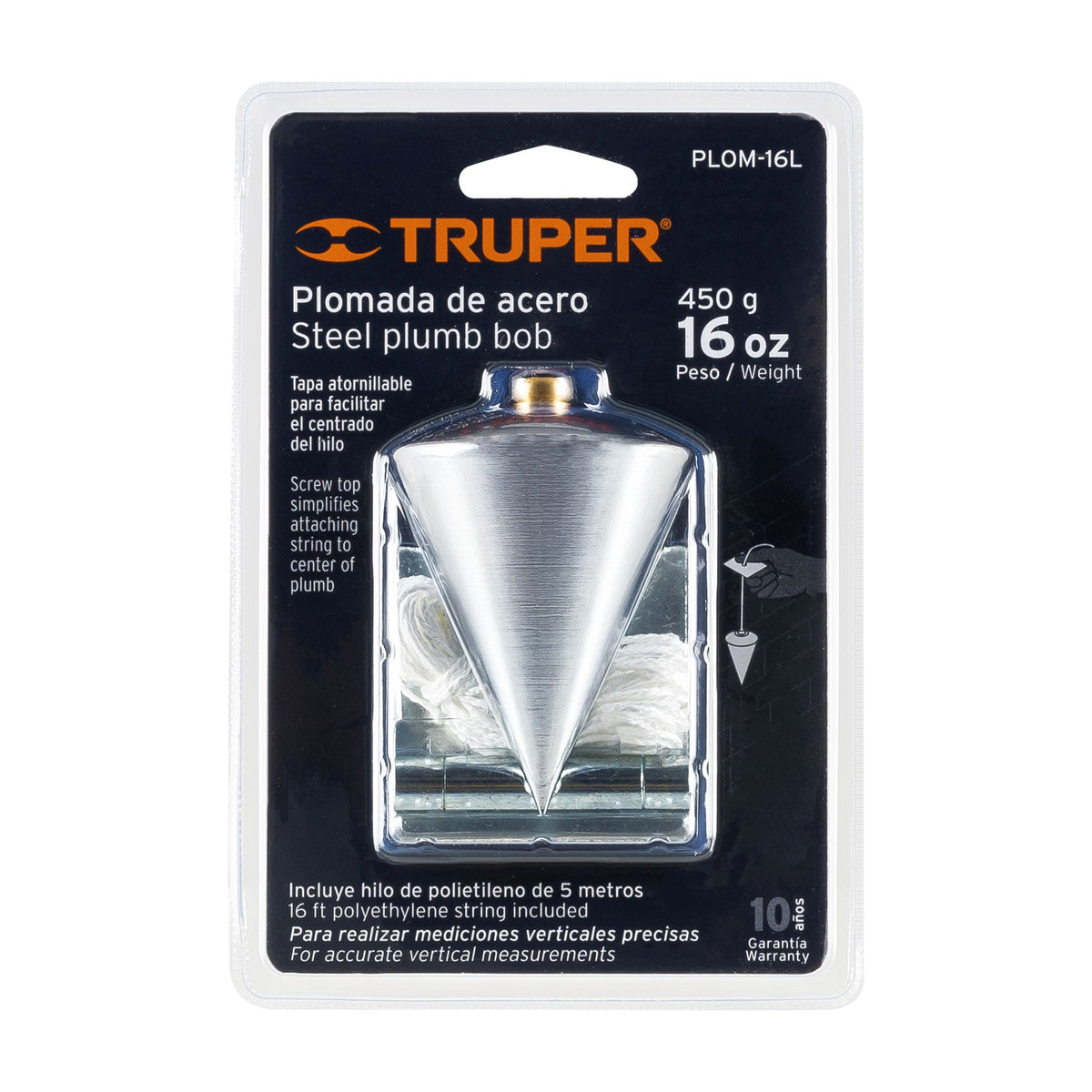 Plomada de acero 16 oz TRUPER — foto oficial 2