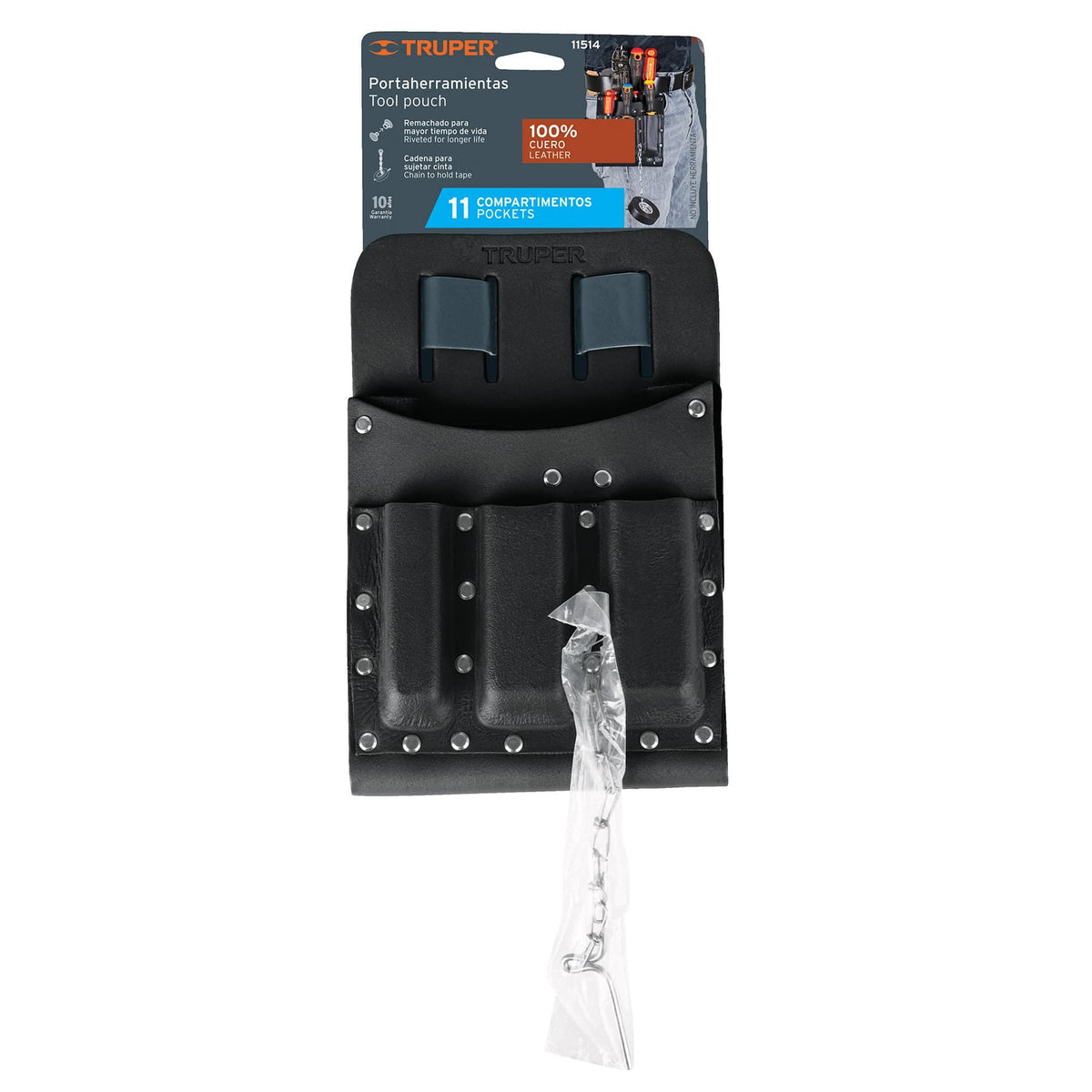 Porta herramientas de cuero con 11 compartimentos, TRUPER — foto oficial 2