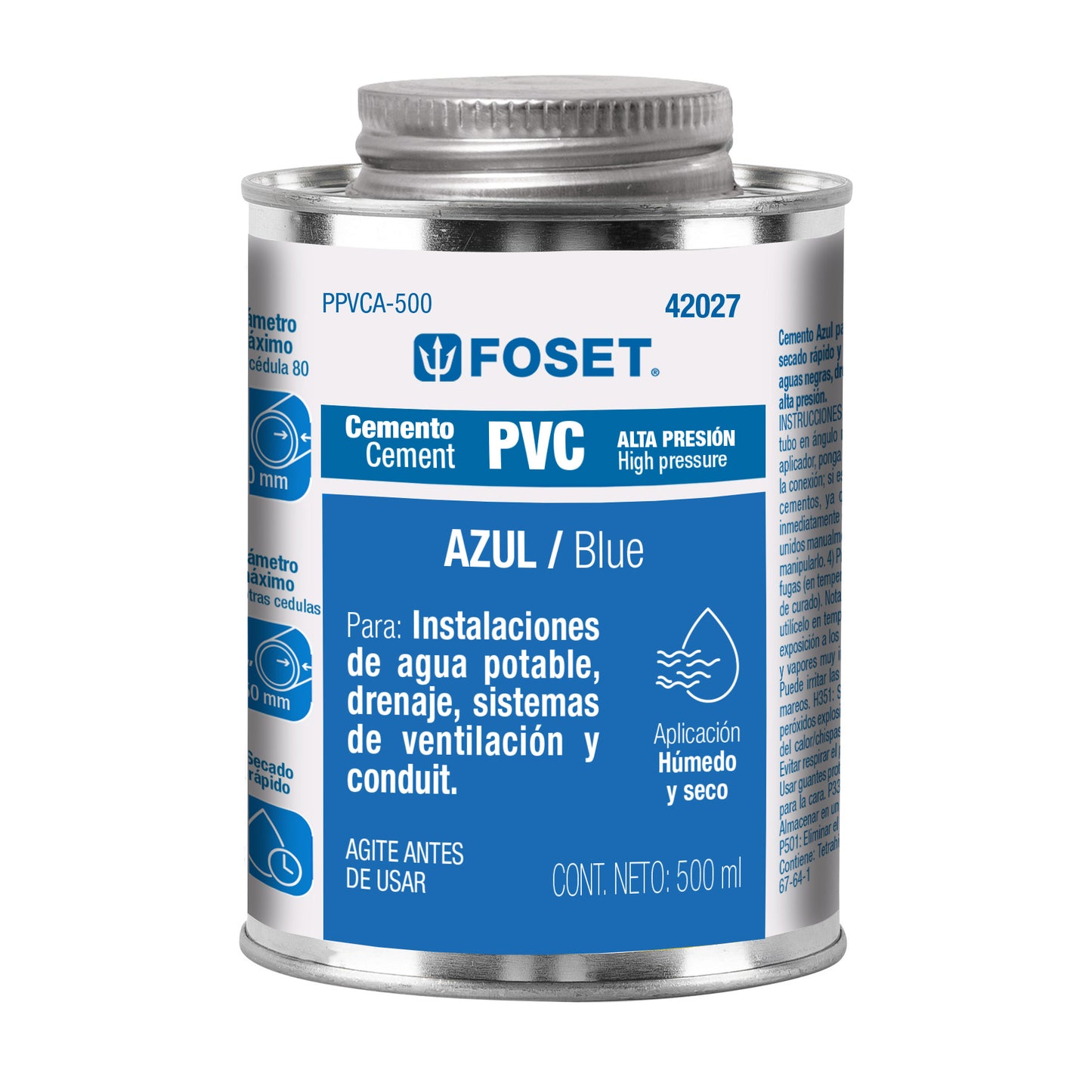 PEGAMENTO AZUL PVC 500ML FOSET 42027 PPVCA-500