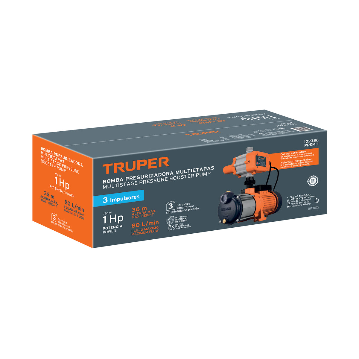 Bomba presurizadora multietapas 1 HP con control, TRUPER — foto oficial 2