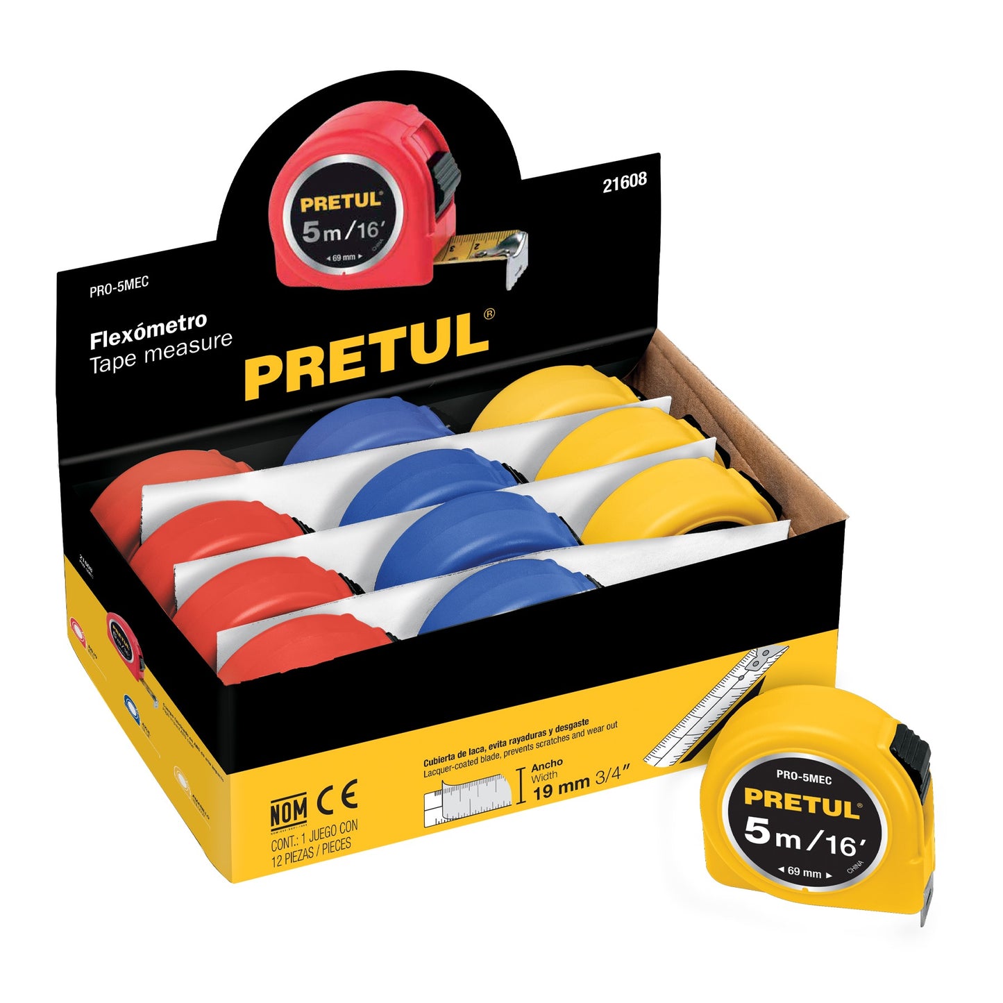 FLEXOMETRO 5M 19MM PRETUL 21608 PRO-5MEC