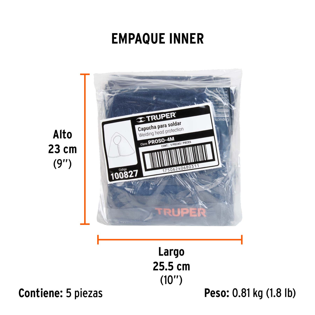 Protección para soldar, capucha de mezclilla, TRUPER, Truper, SKU 100827 — vista 6