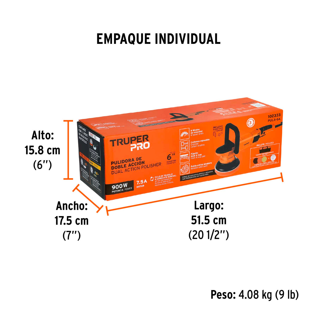 Pulidora doble acción 6', 900W, TRUPER PRO, Truper, SKU 102333 — vista 5