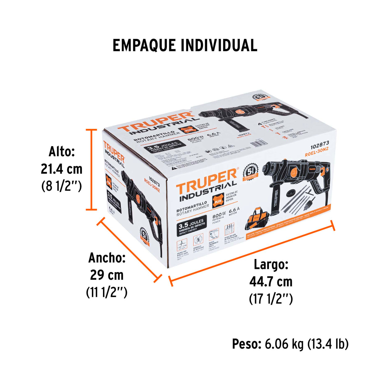 Rotomartillo SDS Plus/destornillador, 3.5 J, 800W, mango D, Truper, SKU 102873 — vista 5