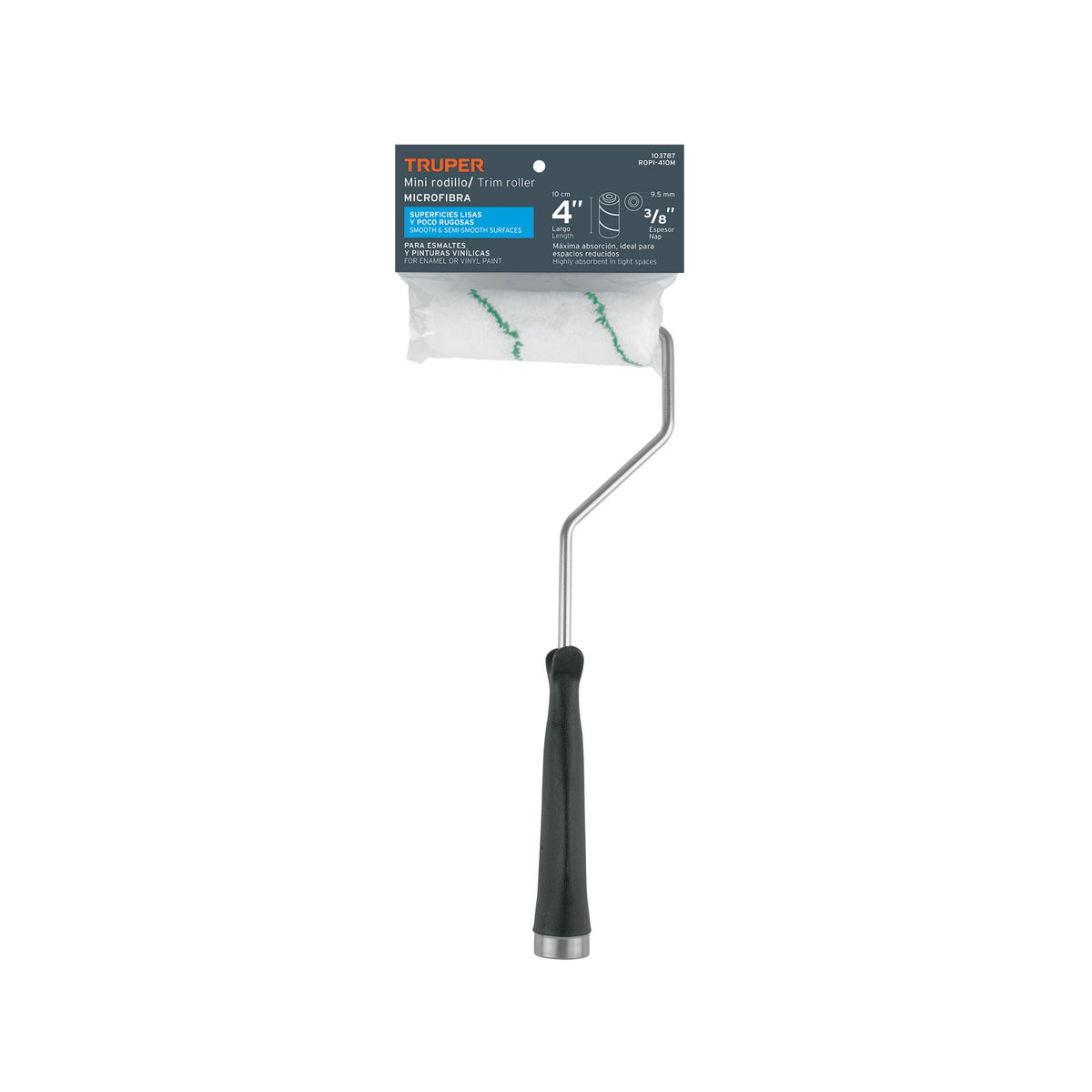 Mini rodillo para pintar 4' x 3/8' de microfibra, TRUPER — foto oficial 2