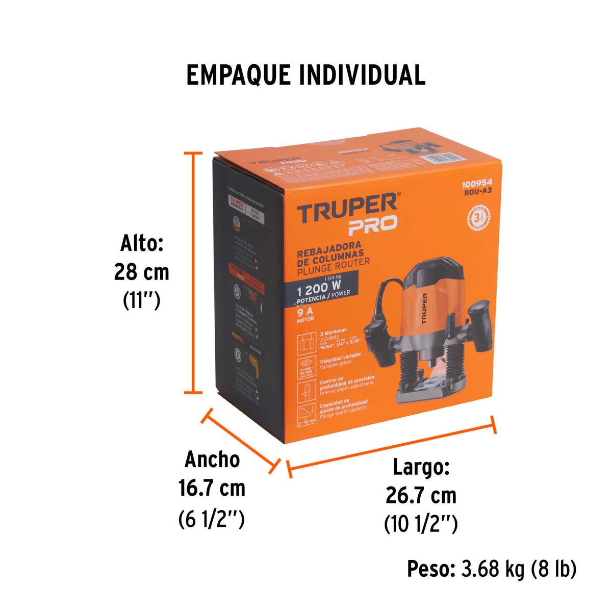 Router (Rebajadora) 1200W, 1-3/4 HP, TRUPER PRO, Truper, SKU 100954 — vista 5
