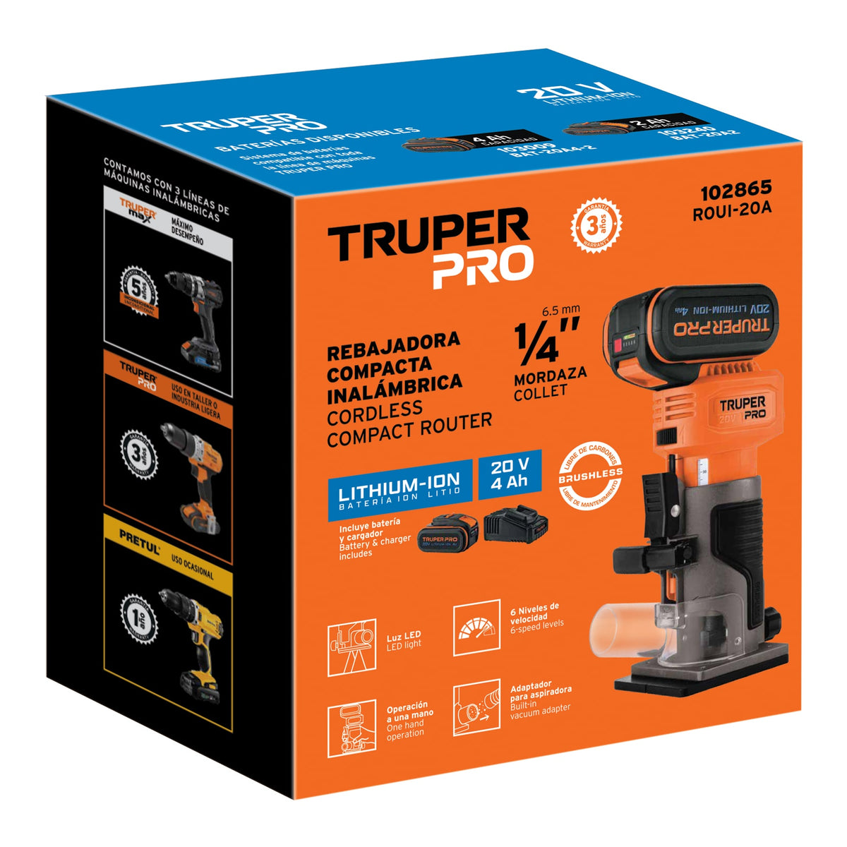Router (Rebajadora) 1/4', 1 batería 4 Ah, TRUPER PRO — foto oficial 2