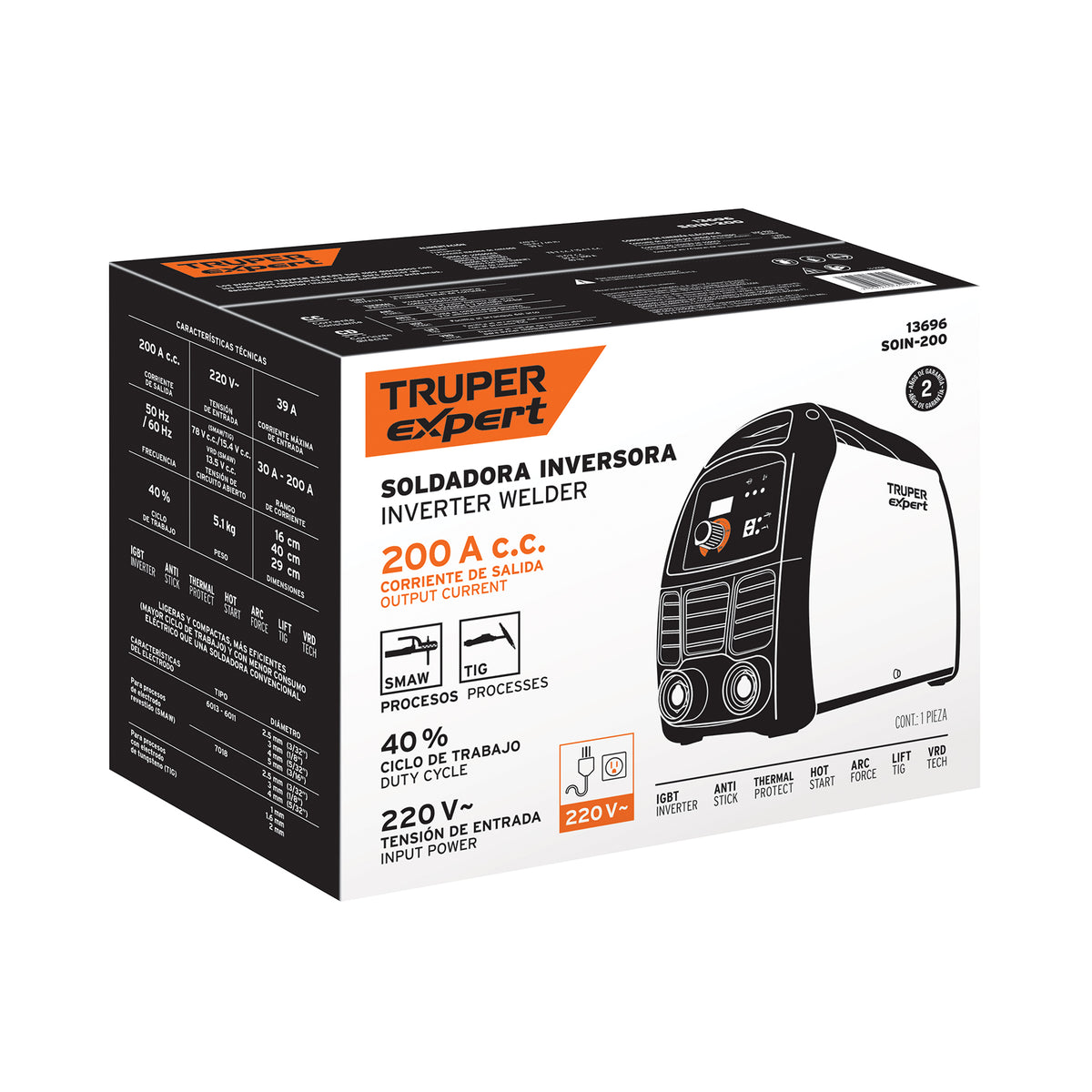 Soldadora inversora 200A 220V TRUPER EXPERT — foto oficial 2