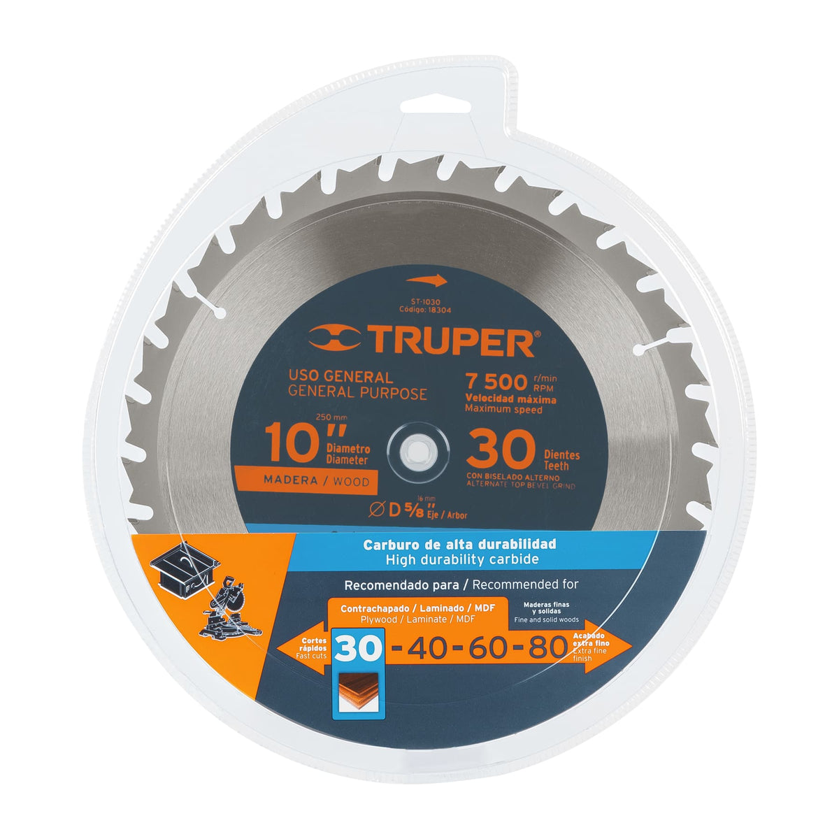 Disco sierra 10' para madera 30 dientes centro 5/8' TRUPER — foto oficial 2
