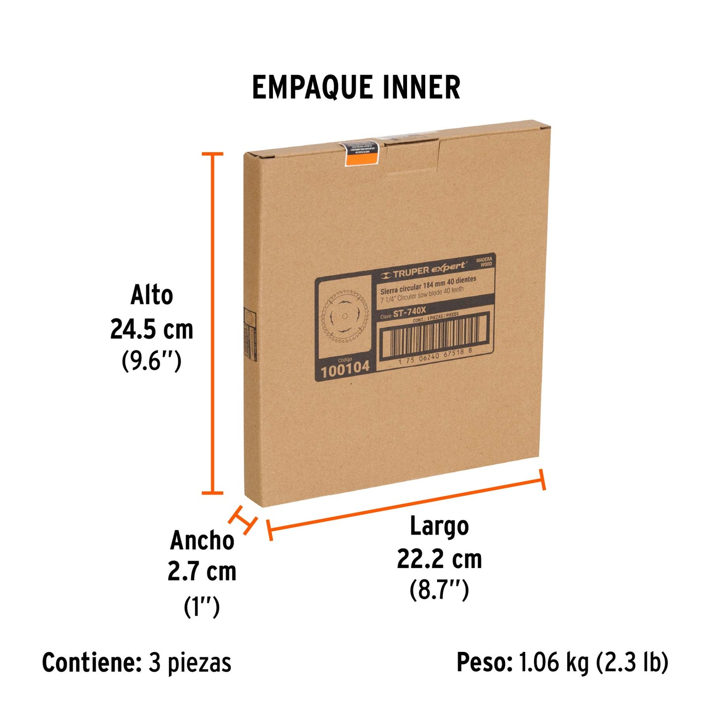Disco sierra 7-1/4' p/madera, 40 dientes centro 5/8', EXPERT, Expert, SKU 100104 — vista 6